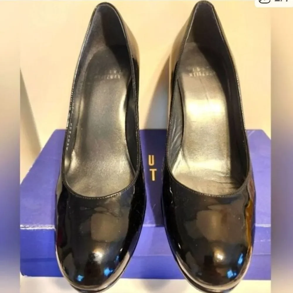 Stuart Weitzman Classic Black Patent Leather Stiletto Heel Pumps sz.7.5 Ret $445